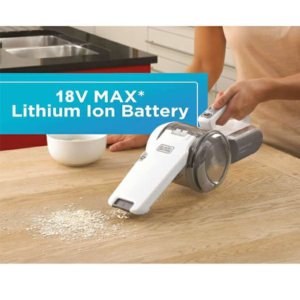 جارو شارژی دستی بلک اند دکر مدل PV1820LRGP با باتری لیتیوم یونی 18 ولت، توان مکش 35 ایر وات، ظرفیت مخزن 560 میلیلیتر، قابلیت تنظیم مکش و حالت توربو برای نظافت سریع و جمعآوری زبالههای سبک