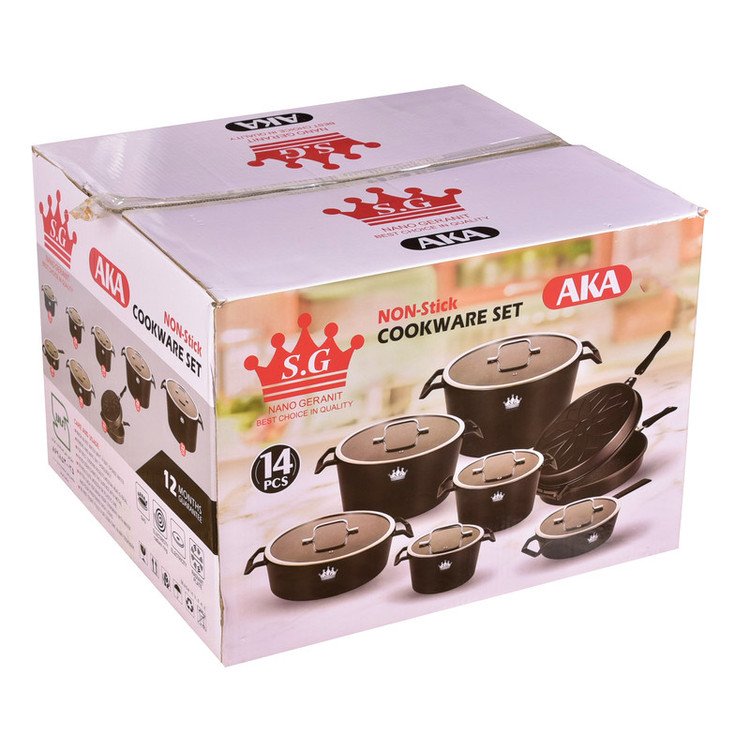 سرویس قابلمه و تابه گرانیتی 16 پارچه اس جی (SG) مدل AKA -- طوسی | سبز