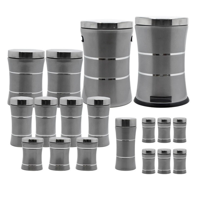 سرویس آشپزخانه 18 پارچه مدل کمرباریک کد 4591 ( خطی نقره ای استیل) | ضمانت اصالت کالا | گارانتی شرکتی