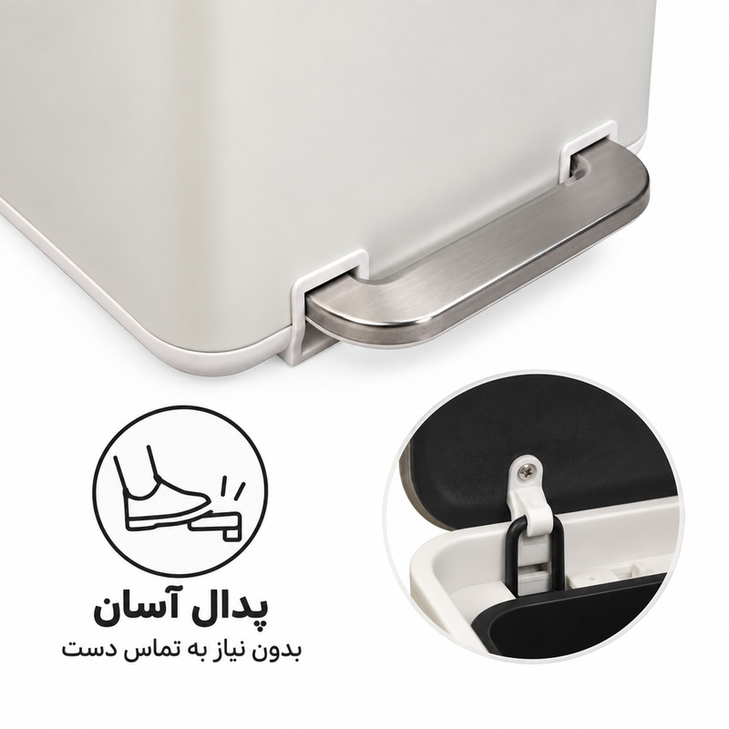 سطل زباله پدالی 20 لیتری چهارگوش سفید یونیک کد 4303 | ضمانت اصالت کالا | کارتن 2 عددی