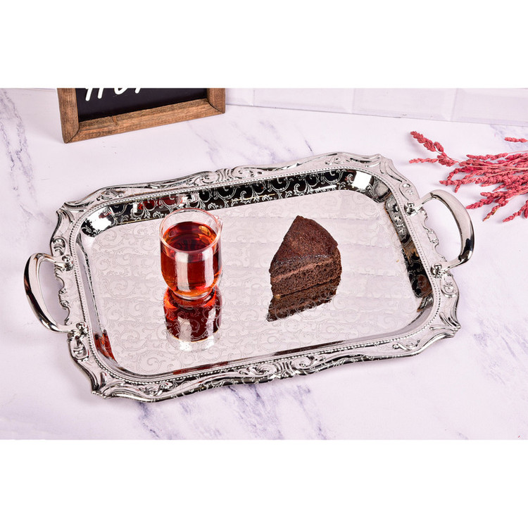 سینی استیل دسته دار 1میل بدون پایه سایز 28*44 یونیک کد 4021 | ضمانت اصالت کالا | کارتن 12 عددی